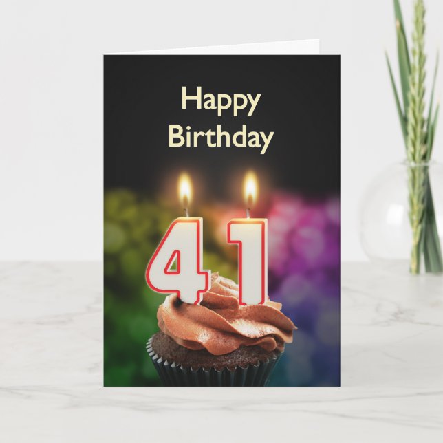 41st Birthday with cake and candles Card (Front)