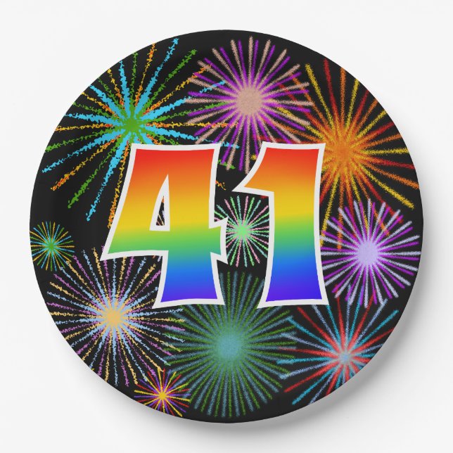 41st Event - Fun, Colorful, Bold, Rainbow 41 Paper Plates (Front)
