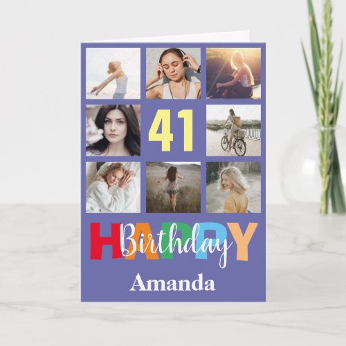 41st Happy Birthday Photo Collage Modern Card