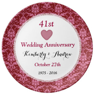 41 Year Wedding Anniversary Gifts Zazzle 41st Wedding Anniversary Ruby Red Damask W40b Plate