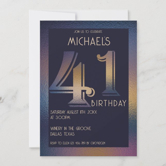 41th modern dark purple and gold birthday invitation (Front)