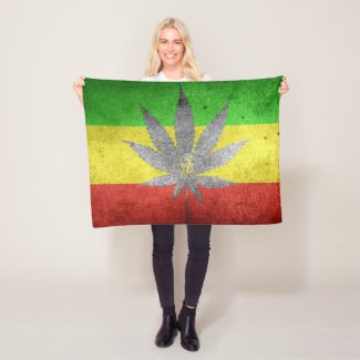 420 ganja leaf and three color flag weed style fleece blanket