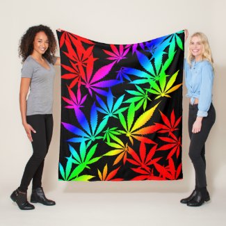 420 ganja leafs, full color palette, weed pattern fleece blanket