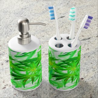 420 ganja, weed, marihujana pattern, light colors bath set