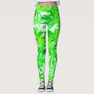 420 ganja, weed, marihujana pattern, light colors leggings