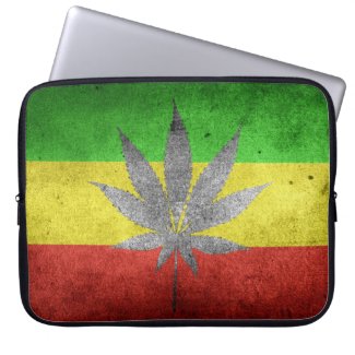 420 silver ganja leaf and three color flag, weed computer sleeve