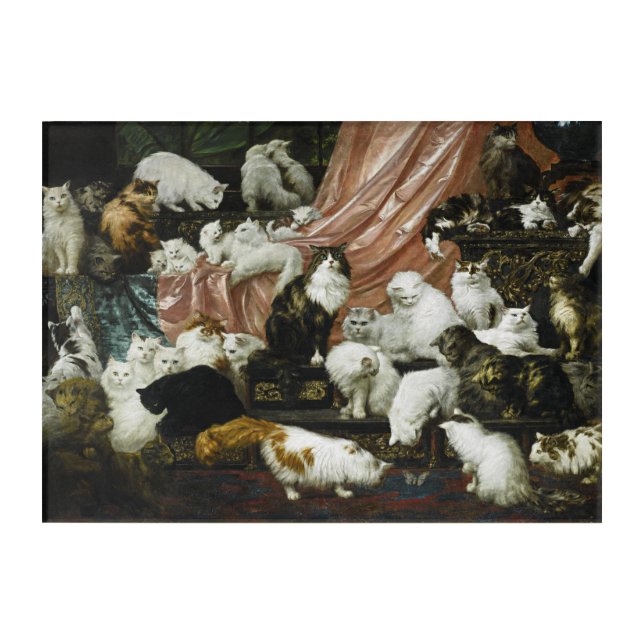 42 Cats Kittens Fine Vintage Oil Painting Portrait Acrylic Print (Front)