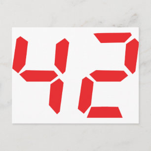 42 fourty-two red alarm clock digital number postcard