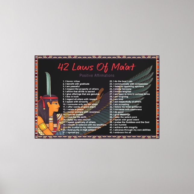 42 Laws Of Maat - Positive Affirmations Canvas Pri Print (Front)