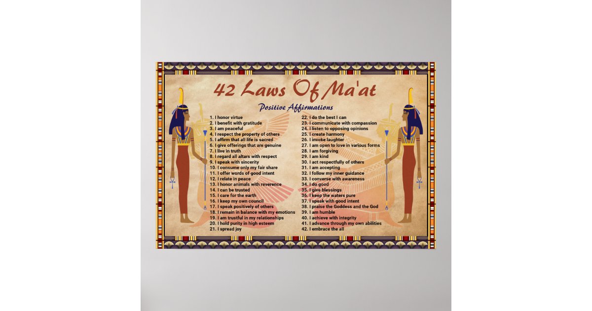 42 Laws Of Maat Positive Affirmations Poster Zazzle 42 Laws Of Maat Positive Affirmations Poster Zazzle