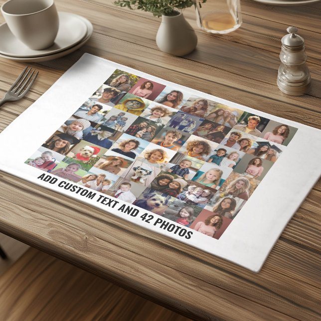 42 Photo Collage - 7 Across 6 Up Pics in Grid Cloth Placemat (Photo Collage Cloth Placemat)