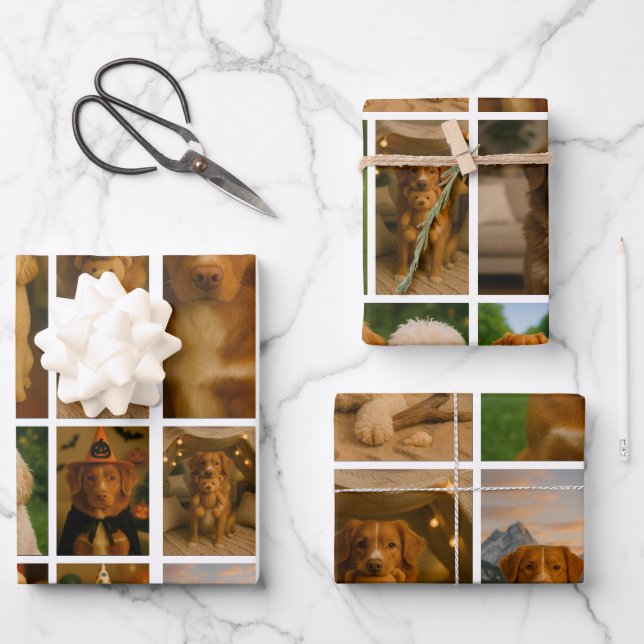 42 Photo Collage Personalized Template Wrapping Paper Sheets (Front)