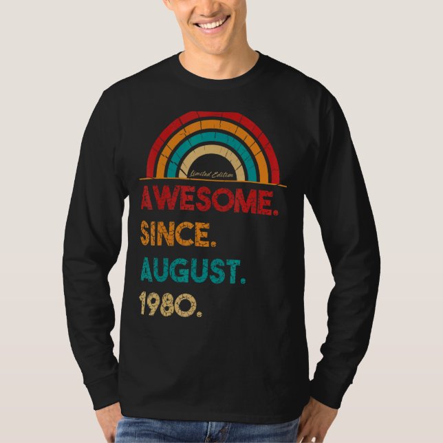 42 Year Old Awesome Since August 1980  42nd Birthd T-Shirt (Front)