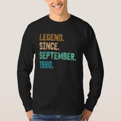 42 Year Old Legend Since September 1980 42nd Birth T_Shirt