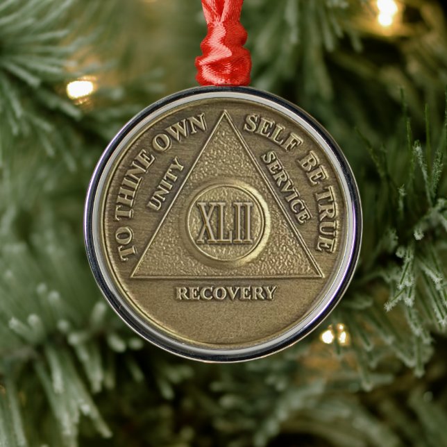 42 Year Sober Anniversary Medallion | Recovery Metal Ornament (Tree)