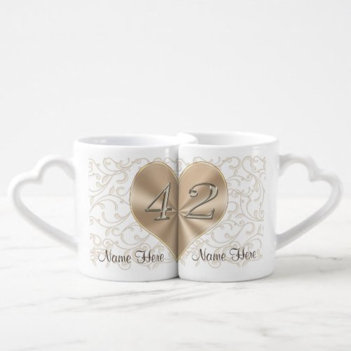 42 Year Wedding Anniversary Gifts Heart Mugs
