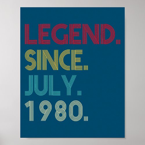 42 Years Old Legend Since July 1980 42nd Birthday Poster