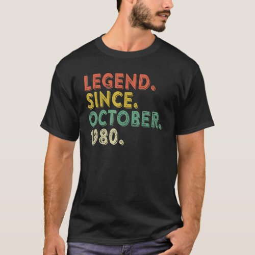 42 Years Old  Legend Since October 1980 42nd Birth T_Shirt