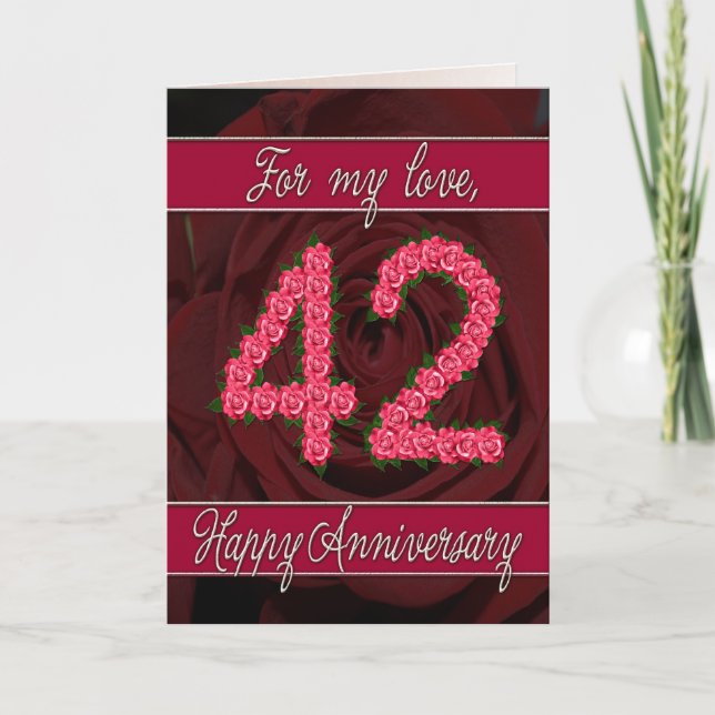 42nd anniversary card with roses and leaves (Front)