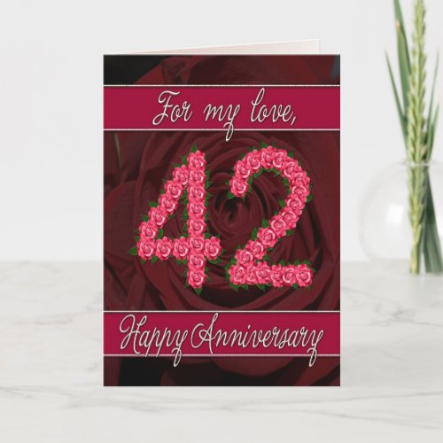 42nd anniversary card with roses and leaves