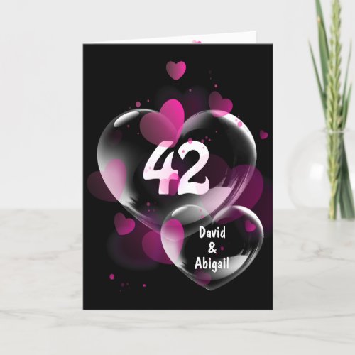 42nd Anniversary Heart Bubbles on Black   Card