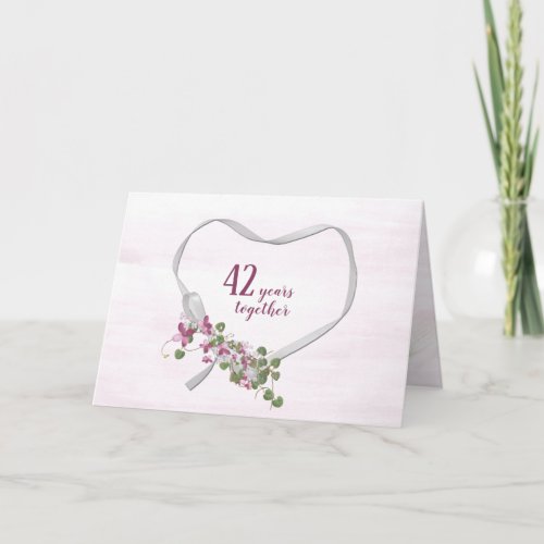 42nd Anniversary Ribbon Heart Card