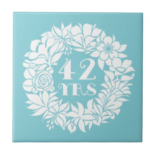 42nd Anniversary White Floral Wreath Keepsake Gift Ceramic Tile