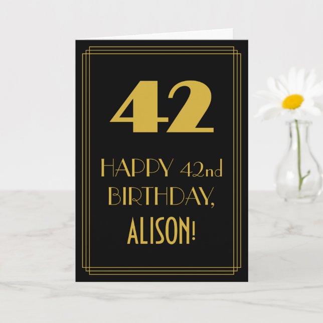 42nd Birthday ~ Art Deco Inspired Look "42" & Name Card (Small Plant)
