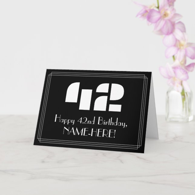 42nd Birthday: Art Deco Inspired Look "42" & Name Card (Orchid)