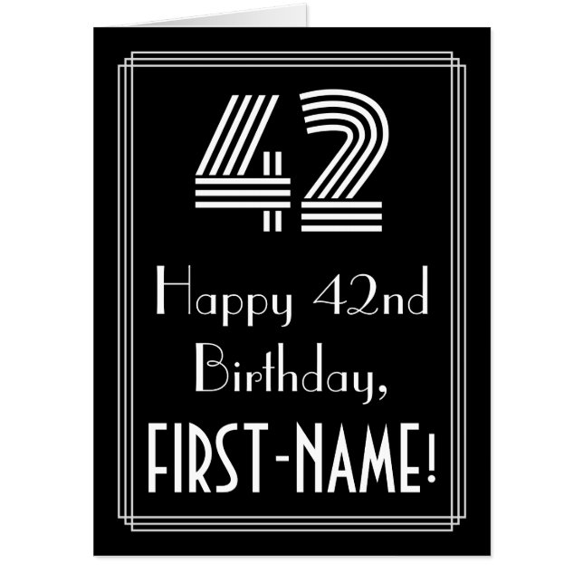 42nd Birthday — Art Deco Inspired Look “42” + Name Card (Front)