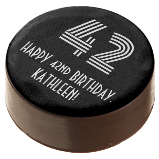 42nd Birthday - Art Deco Inspired Look "42", Name Chocolate Covered Oreo (Angled)