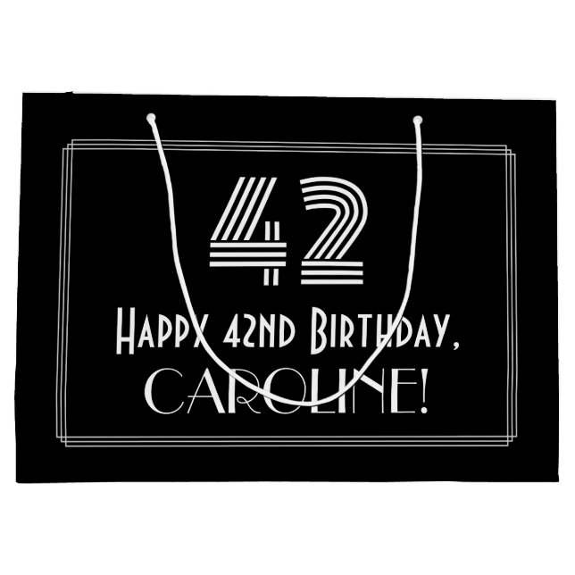 42nd Birthday — Art Deco Inspired Look "42" & Name Large Gift Bag (Back)