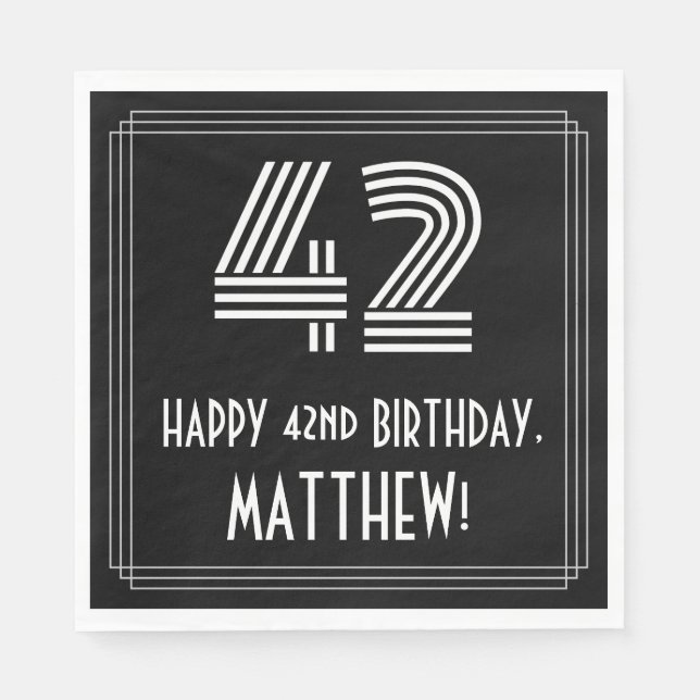 42nd Birthday: Art Deco Inspired Look "42" + Name Napkins (Front)