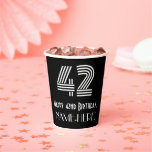 [ Thumbnail: 42nd Birthday — Art Deco Inspired Look “42” + Name Paper Cups ]