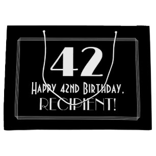42nd Birthday: Art Deco Inspired Style "42", Name Large Gift Bag