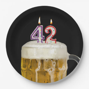42nd Birthday Beer on black Paper Plate