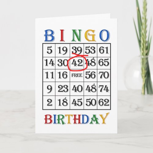 42nd Birthday Bingo card