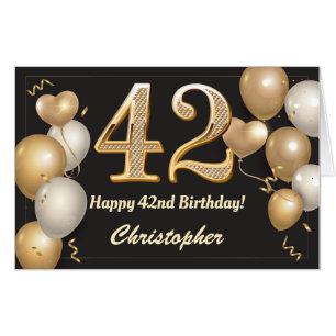 42nd Birthday Black and Gold Balloons Extra Large Card
