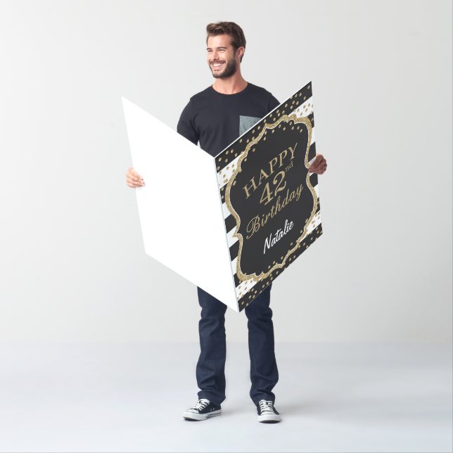 42nd Birthday Black Gold Glitter Extra Large Jumbo Card (In Situ)