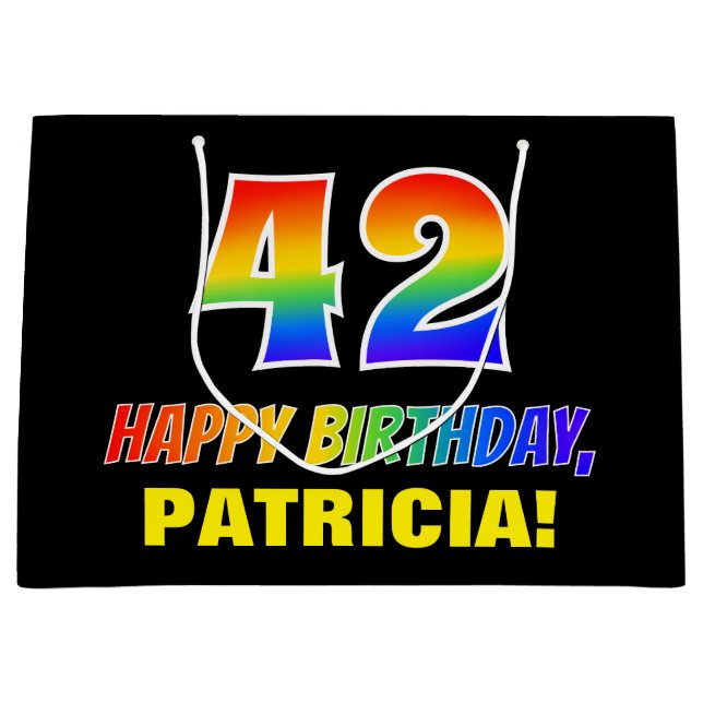 42nd Birthday: Bold, Fun, Simple, Rainbow 42 Large Gift Bag (Front)