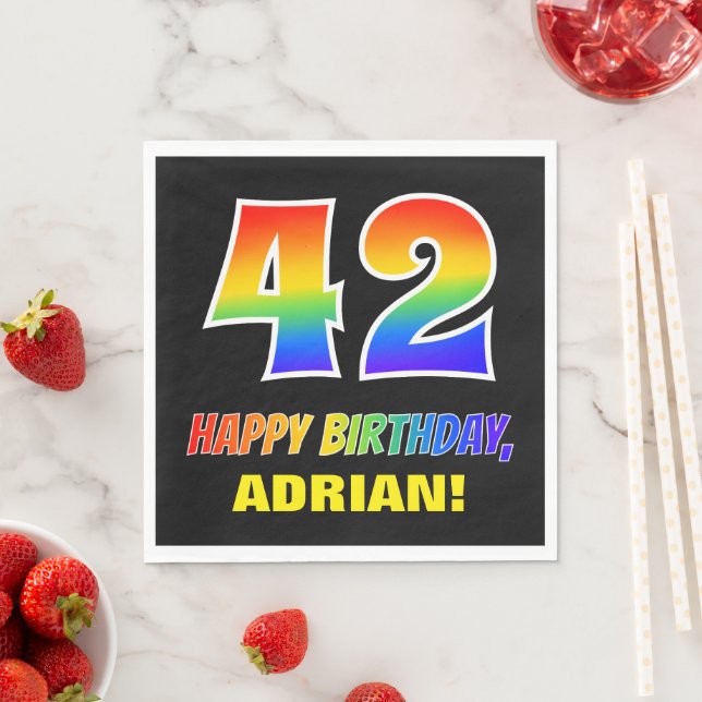 42nd Birthday: Bold, Fun, Simple, Rainbow 42 Napkins (Insitu)