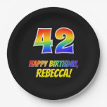 [ Thumbnail: 42nd Birthday: Bold, Fun, Simple, Rainbow 42 Paper Plates ]