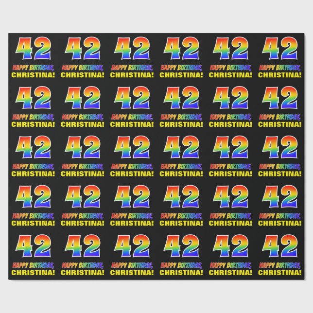 42nd Birthday: Bold, Fun, Simple, Rainbow 42 Wrapping Paper (Seam)