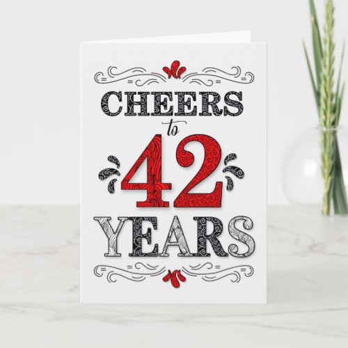 42nd Birthday Cheers in Red White Black Pattern Card