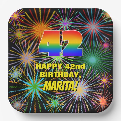 42nd Birthday Colorful Fun Celebratory Fireworks Paper Plates