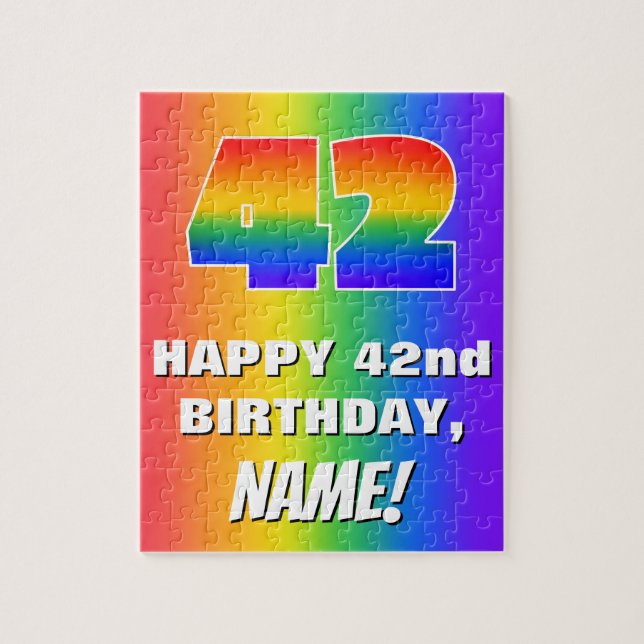 42nd Birthday: Colorful, Fun Rainbow Pattern # 42 Jigsaw Puzzle (Vertical)