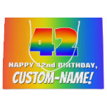 [ Thumbnail: 42nd Birthday: Colorful, Fun Rainbow Pattern # 42 Gift Bag ]
