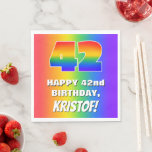 [ Thumbnail: 42nd Birthday: Colorful, Fun Rainbow Pattern # 42 Napkins ]