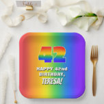 [ Thumbnail: 42nd Birthday: Colorful, Fun Rainbow Pattern # 42 Paper Plates ]