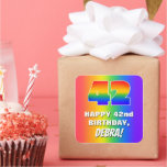 [ Thumbnail: 42nd Birthday: Colorful, Fun Rainbow Pattern # 42 Sticker ]